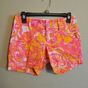 Lilly Pulitzer The Callahan Short Sunshine Yellow Sea and Be Seen Pink Orange 00